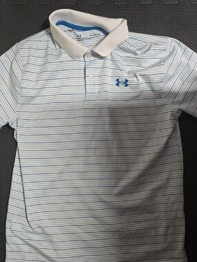Under Armour Kid's White Polo with Blue Pinstripes